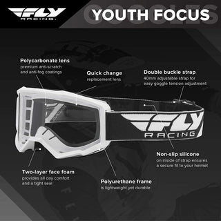 Fly Racing Focus Motorcycle Youth Goggles With Clear Lens -  White/Black