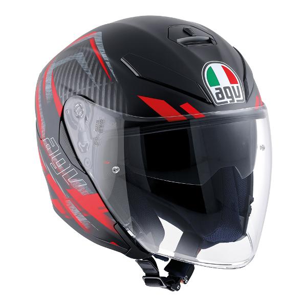 AGV K5 Jet Urban Hunt Motorcycle Helmet -  Matt Black/Red