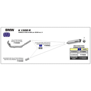 Arrow Maxi Race-Tech Titanium Slip-On Muffler w/Carbon End Cap for BMW K 1300 S 12-16/K 1300 R 09-16