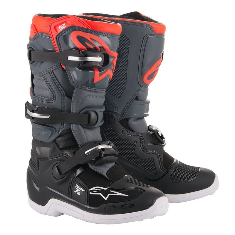 Alpinestars Tech 7S Youth MX Boots - Black/Dark/Grey/Fluro Red