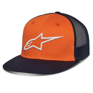 Alpinestars Corp Trucker Motorcycle Cap - Orange Navy With White Logo/Flatbill Snap Back