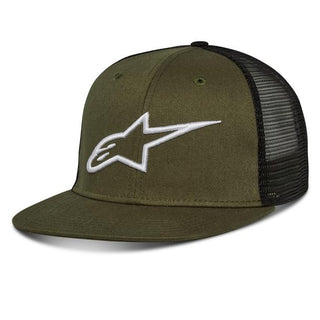 Alpinestars Corp Trucker Motorcycle Cap - Military Black With White Logo / Flatbill Snap Back