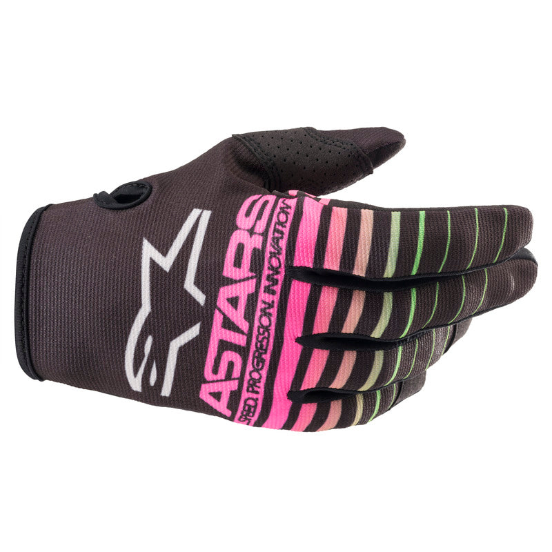 Alpinestars 2022 Youth Radar Gloves  - Black/Green/Fluro Pink