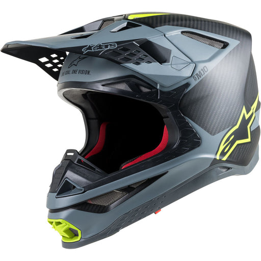 Alpinestars Super tech S-M10 Carbon Black/Grey/Fluro Yellow Helmet ECE 22.05 - MotoHeaven