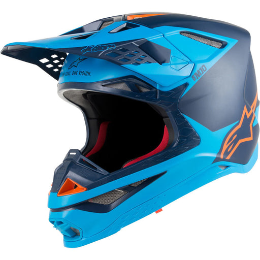 Alpinestars Supertech S-M10 Carbon Aqua/Navy Orange Helmet ECE 22.05 - MotoHeaven