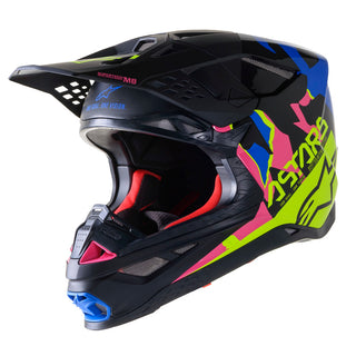 Alpinestars Supertech M8 Echo ECE Helmet- Black Blue/ Fluro Yellow Fluro Pink