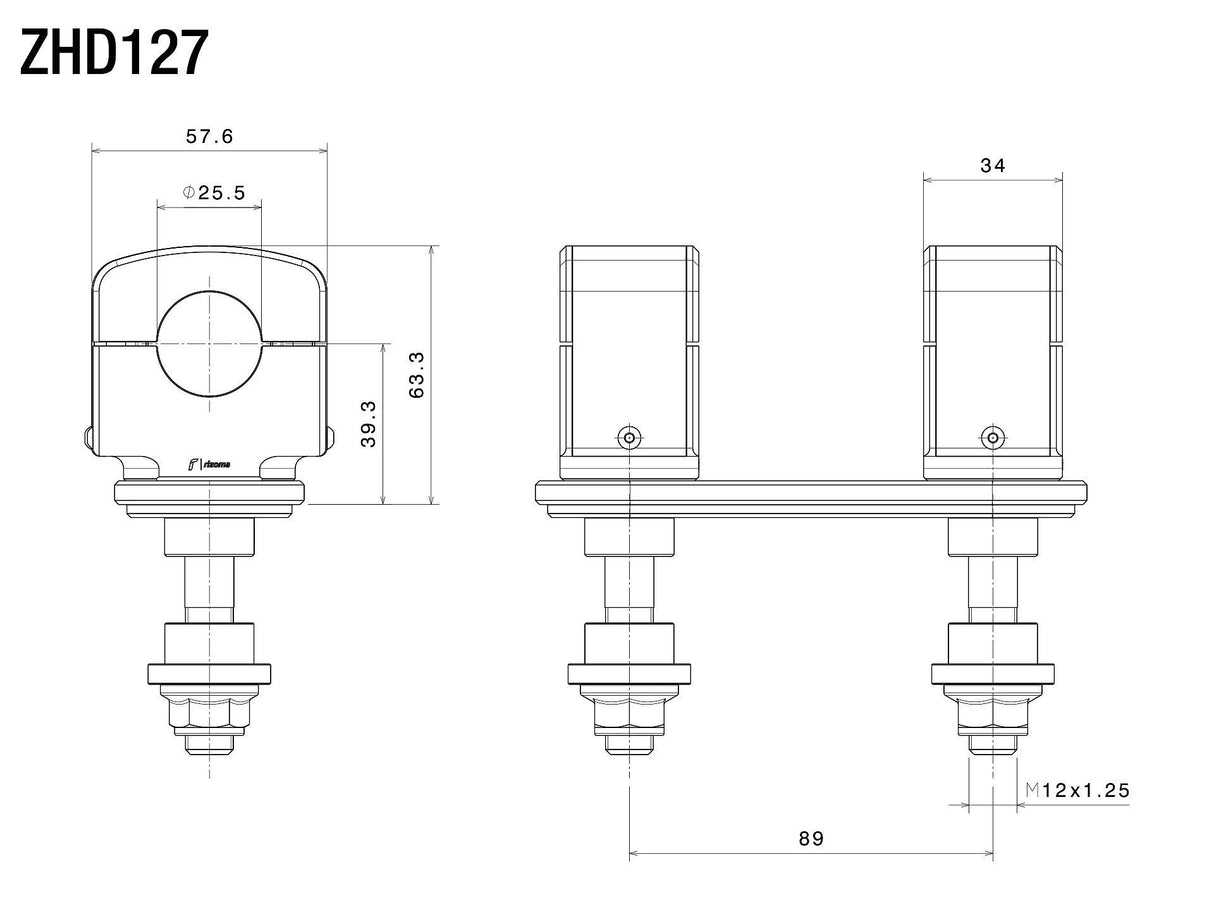 Rizoma Handlebar Riser Kit Riser ( (Ø 25,4 mm - 1 Inch) ZHD127BM - Black