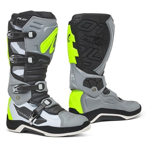 Forma Pilot Off Road Motorcycle Boots - Grey/White/Flo Yellow