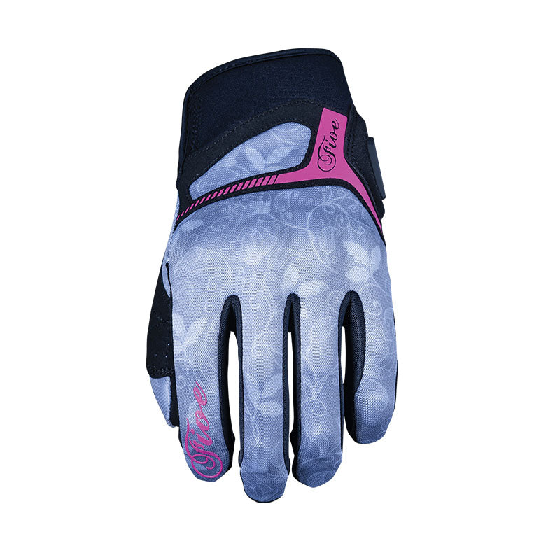 Five RS-3 Ladies Motorcycle Gloves - Flower Grey/Pink