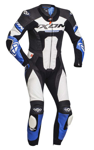 Ixon Jackal One Piece Leather Suit - Black/White/Blue