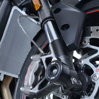 R&G Fork Protectors for the Triumph Daytona 675 '13-, Street Triple RX '15-, Street Triple R/S/RS 765 '17-, Daytona Moto2™ 765 '20-, Trident 660 '21- & Tiger 660 Sport '22-