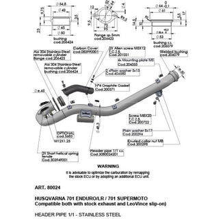 LV Head Pipe Stainless 701 Enduro/Lr / 701 Supermoto '21> (Stock & LV Exhaust)