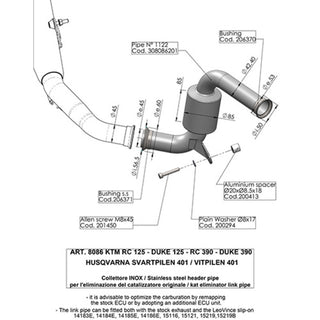 LV Link Pipe (Cat Elim.) Stainless Duke/Rc 125>390 / Svart/Vit 401 '17>'20 (Orig. & LV Exhaust)