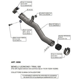 LV Link Pipe (Cat Elim.) Stainless Leoncino/Trail 500 '17>  (Orig. & Leovince Exhaust)