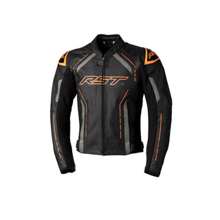 RST S-1 CE Leather Jacket - Black/Grey/Neon Orange