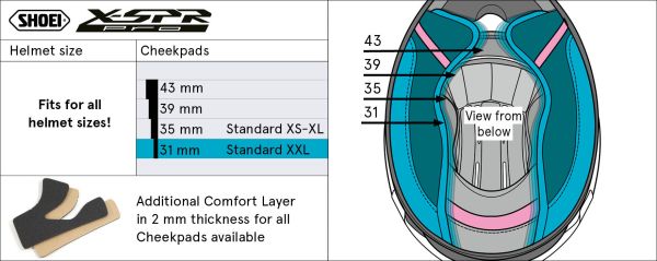 Shoei X-SPR Pro (Type-P) Cheek Pad 35mm (STD XS~XL)