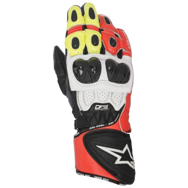 Alpinestars Gloves GP Plus R Leather Black/White/Red/Fluro Yellow - MotoHeaven