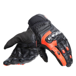 Dainese Carbon 4 Short Leather Gloves - Black/Fluo-Red