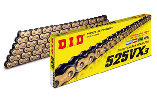 DID 525VX3 GB -120 ZB Pro Street X-Ring Drive Chain - Gold/Black