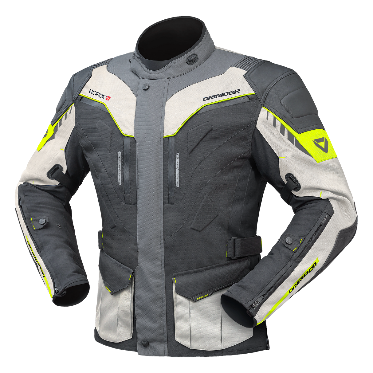 Dririder Nordic V Textile Motorcycle Jacket - Grey Hi Viz