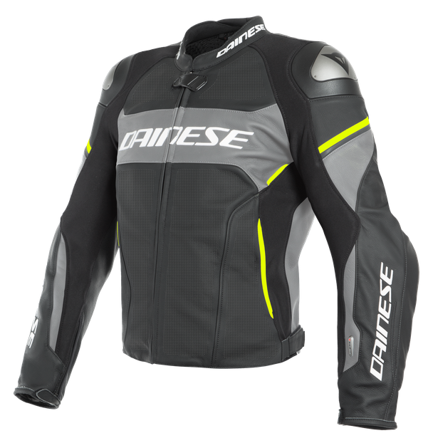 Dainese Racing 3 D-Air Perforated Jacket - Black-Matt/Charcoal-Grey/Fluo-Yellow