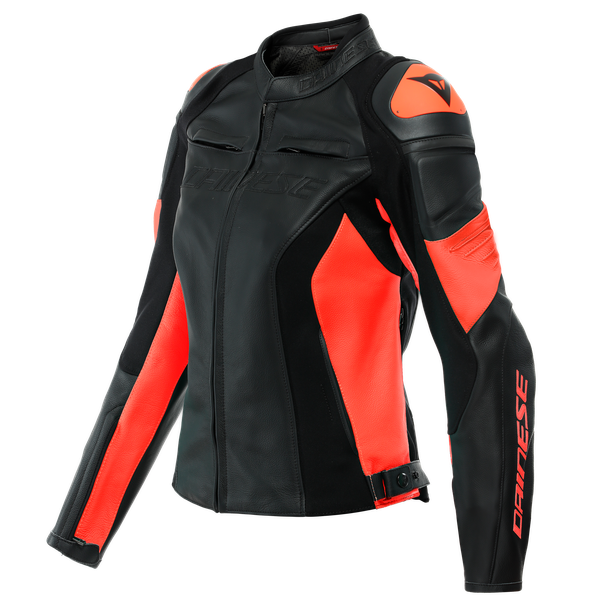 Dainese Racing 4 Lady Leather Jacket - Black/Fluo-Red