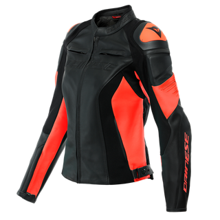 Dainese Racing 4 Lady Leather Jacket - Black/Fluo-Red