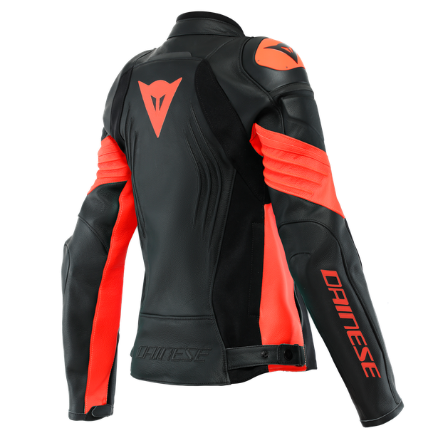 Dainese Racing 4 Lady Leather Jacket - Black/Fluo-Red