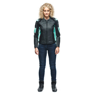 Dainese Racing 4 Lady Perforated Leather Jacket - Black/Aqua-Green