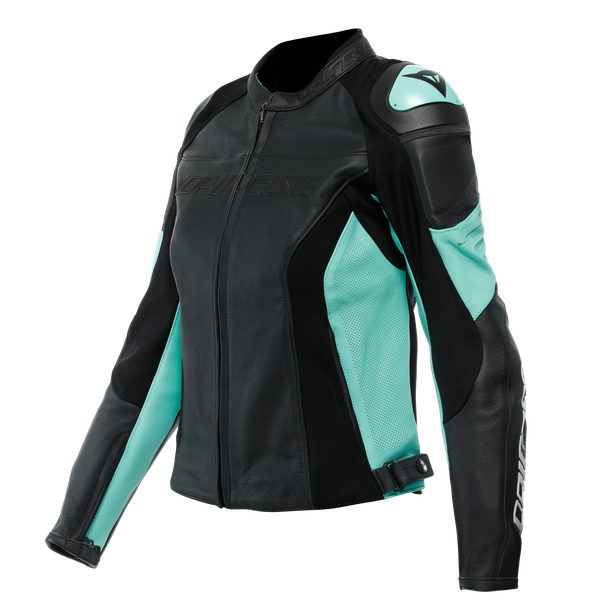 Dainese Racing 4 Lady Perforated Leather Jacket - Black/Aqua-Green