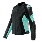 Dainese Racing 4 Lady Perforated Leather Jacket - Black/Aqua-Green