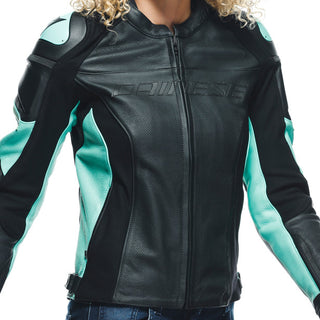 Dainese Racing 4 Lady Perforated Leather Jacket - Black/Aqua-Green