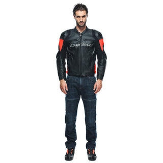 Dainese Racing 4 Leather Jacket - Black/Fluo-Red