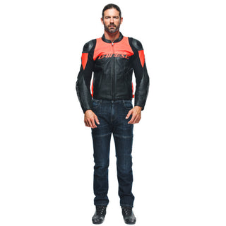 Dainese Racing 4 Perforated Leather Jacket - Black/Fluo-Red