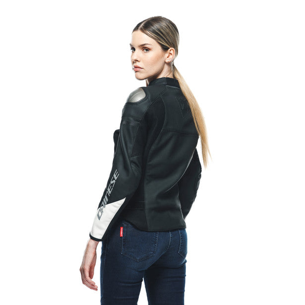 Dainese Rapida Lady Perforated Leather Jacket - Black-Matt/Black-Matt/White