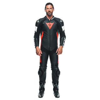 Dainese Tosa 1PC Perforated Leather Suit - Black/Fluo-Red/White