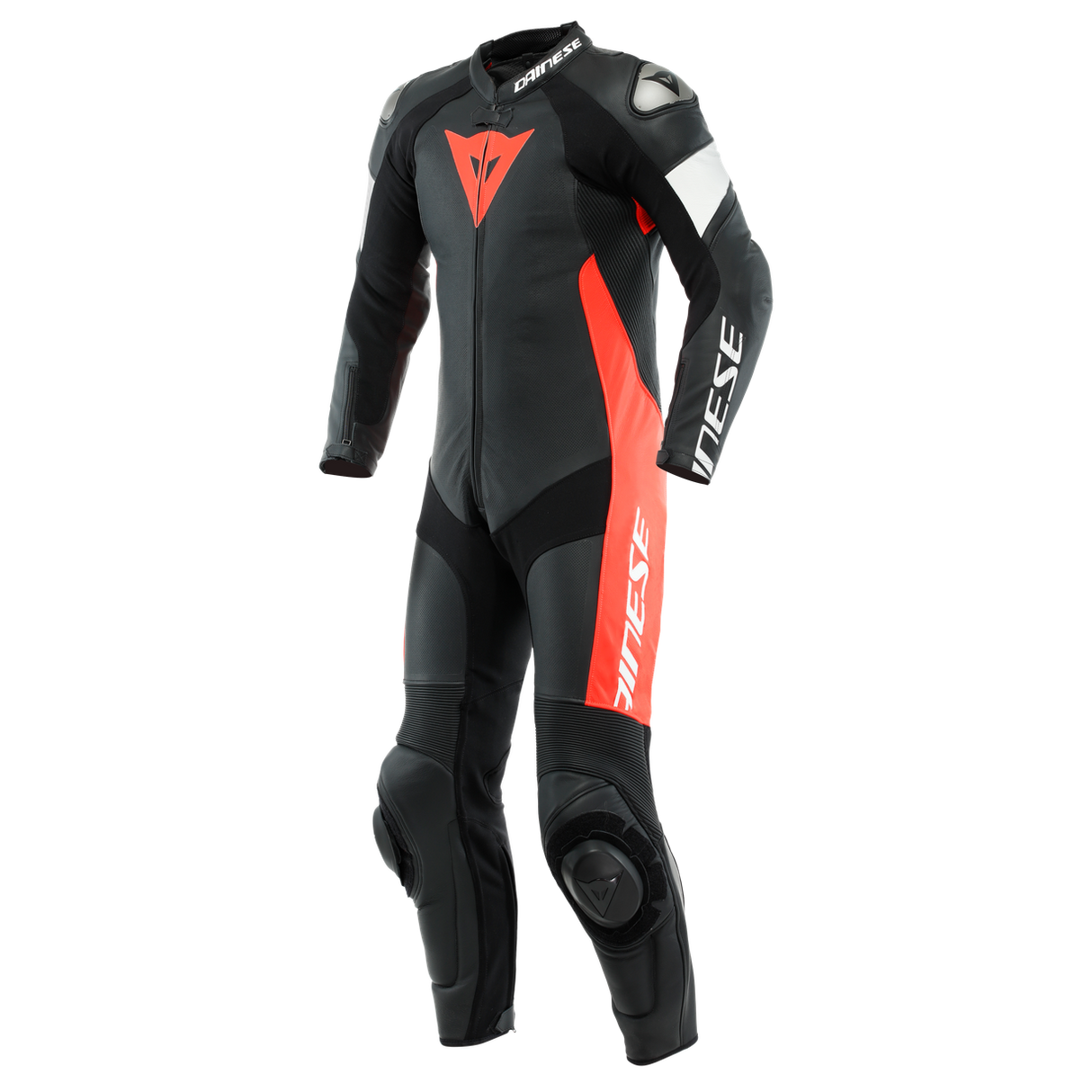 Dainese Tosa 1PC Perforated Leather Suit - Black/Fluo-Red/White