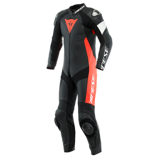 Dainese Tosa 1PC Perforated Leather Suit - Black/Fluo-Red/White